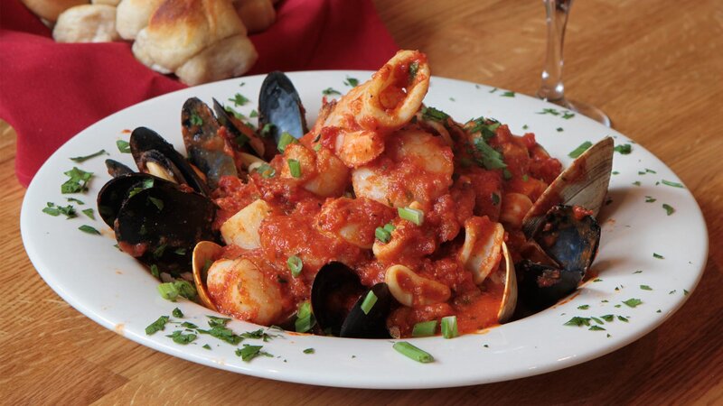 Clams, mussels and shrimp in a red sauce