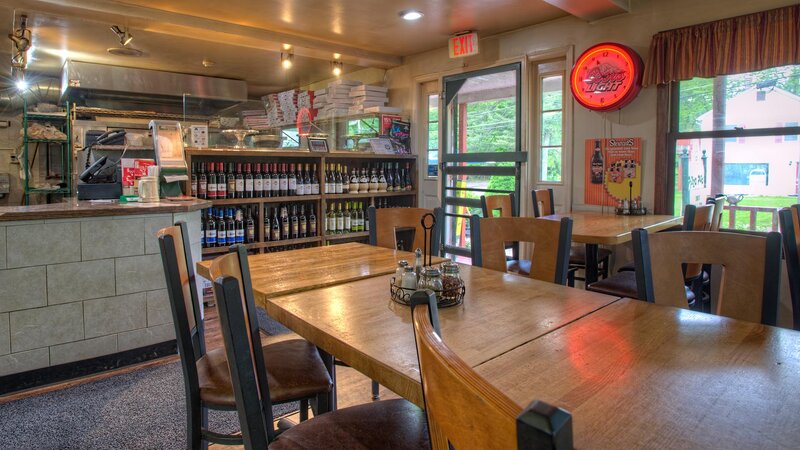 Dining table with view of take out counter